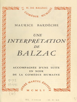 cover image of Une interprétation de Balzac